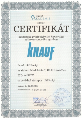  Sádrokartony certifikát Knauf