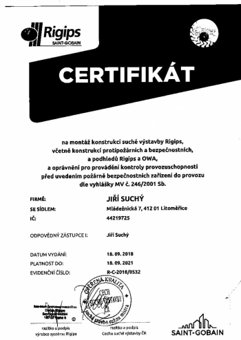  Sádrokartony certifikát Rigips
